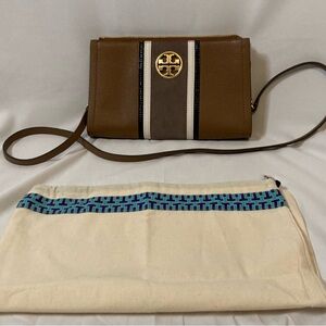 Tory Burch Tan and Cream Crossbody with Gold Emblem